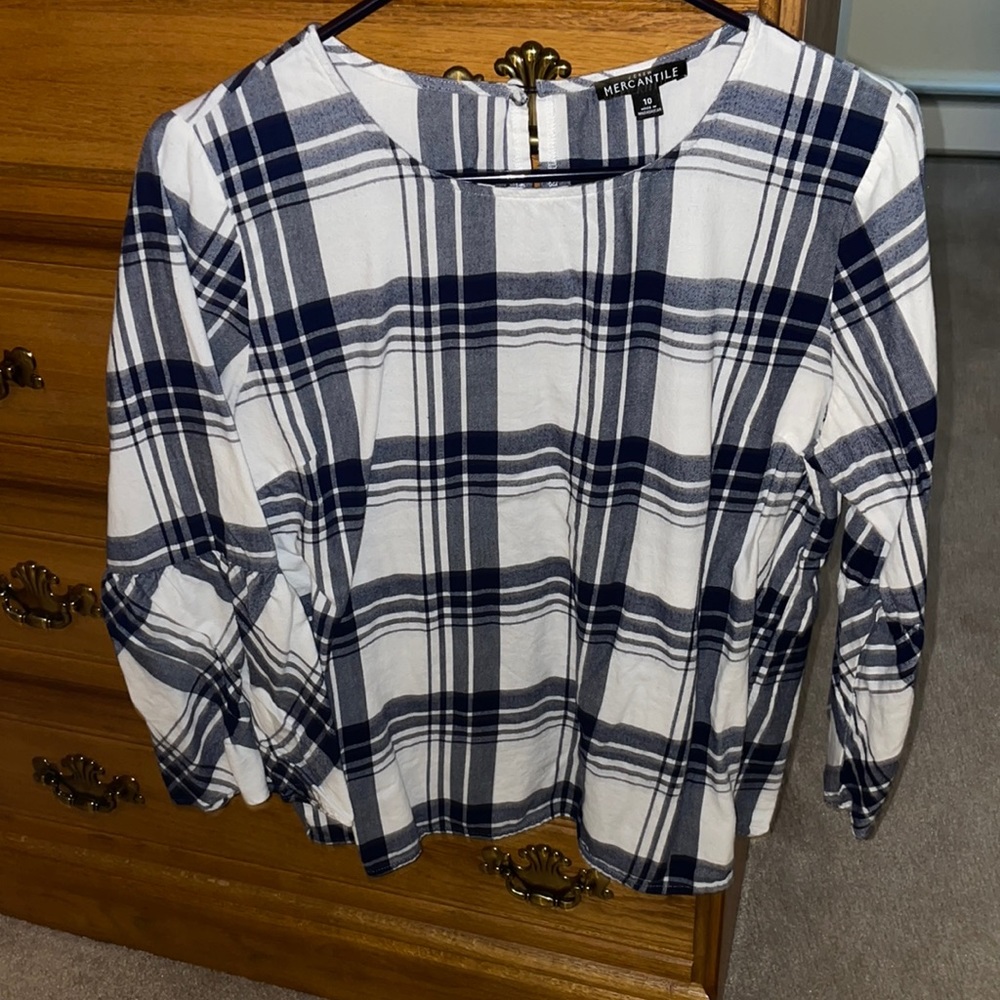 Navy and white flannel blouse J.Crew